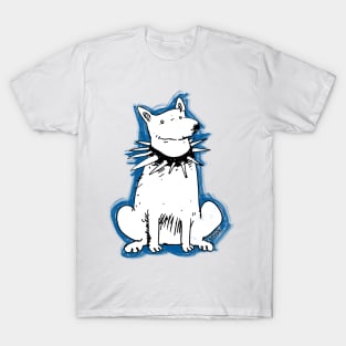 white dog with blue scrawl T-Shirt